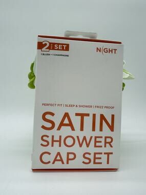 Satin Shower Cap in Champagne & Blush Frizz Steam Proof Perfect Fit Set of 2